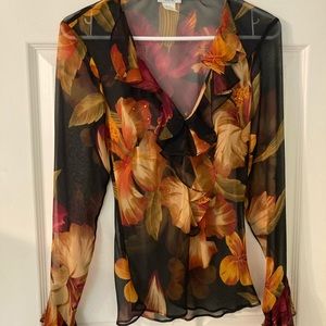 Shear floral silk top